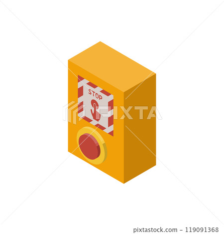 Illustration of an emergency stop button on a station platform, isometric material. Left view. 119091368