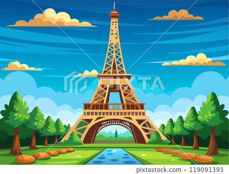 Eiffel tower. Famous paris architecture. Urban tourist France symbol. Historic europe tourism landmark. Beautiful romantic cityscape 119091393