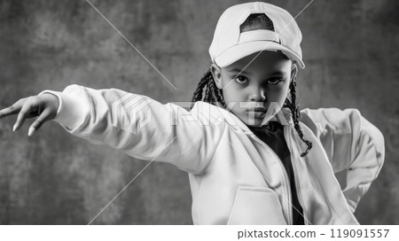 Young Dancer in Dynamic Pose Against Textured Background, AI 119091557