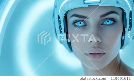 Futuristic Woman with Cybernetic Enhancements in a Sci-Fi Setting, AI 119091611