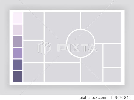 Photo collage template. Album brandboard, set portfolio images. Mood board background. Mosaic picture frame. Gallery banner. Vector illustration 119091843