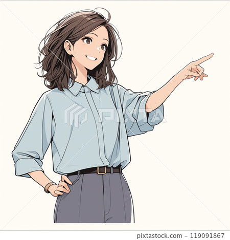 一位年輕女商人用手指「AI 生成圖像」的插圖 一位年輕女商人用手指「AI 生成圖像」的插圖 119091867