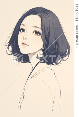 Hand-drawn illustration of a woman "AI generated image" 119091955