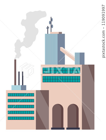 Factory industrial. Manufactory industrial building refinery factory or nuclear power station. Complex of chemical plant buildings isolated on white background Factory industrial. Manufactory industrial building refinery factory or nuclear power station. Complex of chemical plant buildings isolated on white background 119091997