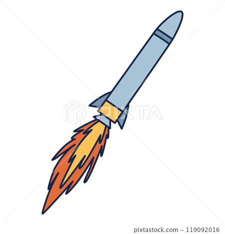 A Colorful Cartoon Rocket Launching Energetically into the Vastness of Outer Space 119092016
