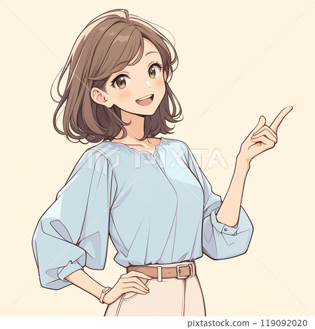 一個女人指著她的手指「人工智慧生成圖像」的插圖 一個女人指著她的手指「人工智慧生成圖像」的插圖 119092020