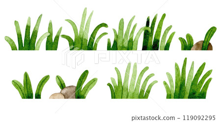 watercolor drawing, grass set. simple lawn drawing watercolor drawing, grass set. simple lawn drawing 119092295