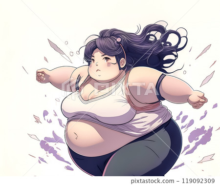 跑步的胖女人圖片素材 119092309