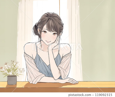 年輕女子在房間放鬆的圖片素材 119092315