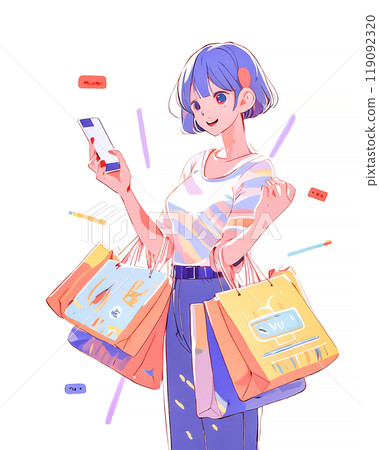 Image of a young woman enjoying shopping with a smartphone 119092320