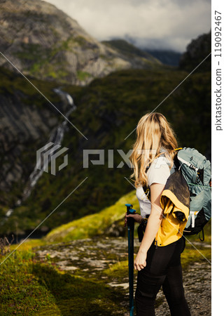 Stunning mountain hiking adventure that showcases breathtaking scenic landscapes Stunning mountain hiking adventure that showcases breathtaking scenic landscapes 119092467