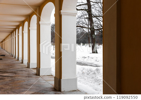 Classic architecture background photography, white pillars with arches 119092550
