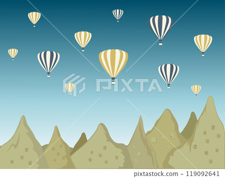 Türkiye's tourist destination Cappadocia and balloons floating in the sky Türkiye's tourist destination Cappadocia and balloons floating in the sky 119092641