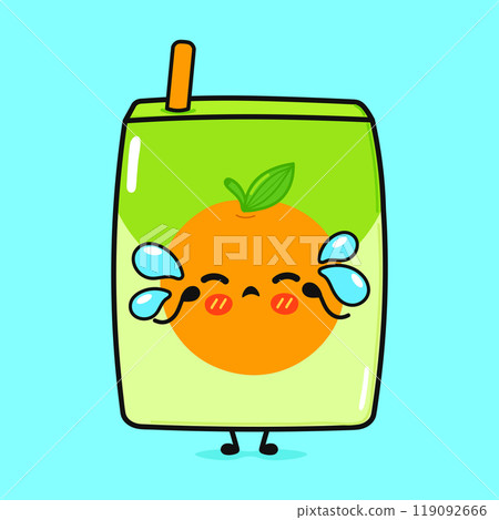 Crying Juice character. Vector hand drawn cartoon kawaii character illustration icon. Isolated on blue background. Sad Orange juice character concept 119092666