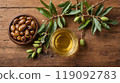 Jojoba oil on wooden backgrounds 119092783