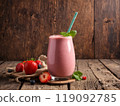 Berries smoothies in glass on wooden backgrounds 119092785