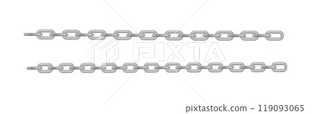 Free metal chain with whole or break steel chrome links. Collection of seamless metal chains colored silver. Vector 119093065