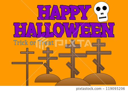 Spooky Skull and Cemetery Halloween Illustration Spooky Skull and Cemetery Halloween Illustration 119093206