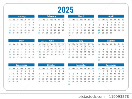 Blue pocket calendar for 2025. Vector calendar template for business Blue pocket calendar for 2025. Vector calendar template for business 119093278