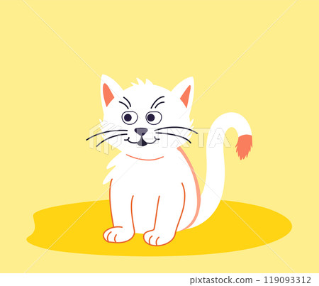 Happy Cute cat is sitting at home. A cozy rug. 119093312
