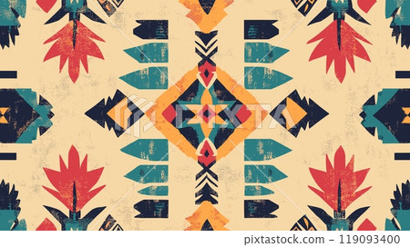 Native american ornament. Indian tribe pattern amerindian ethnic traditional culture wallpaper, retro grange vintage indians background vector illustration 119093400
