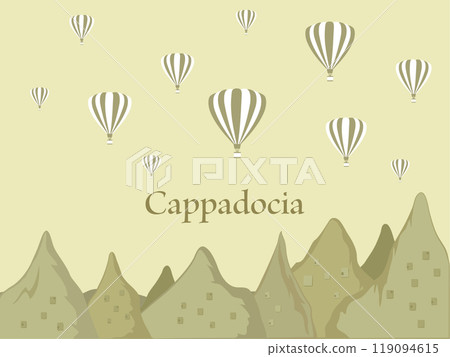 Türkiye's tourist destination Cappadocia and balloons floating in the sky 119094615
