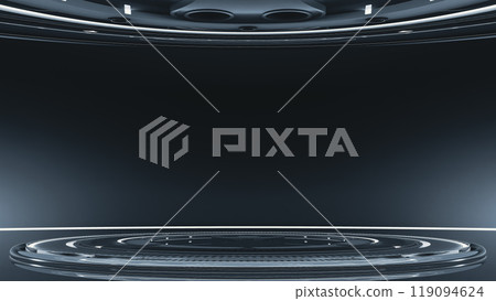 Technology Background. Power podium empty stage. Sci-fi idea concept. Technological elements innovation background. 119094624