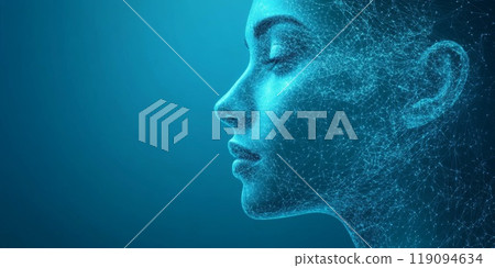Futuristic concept showcasing a human-like robot with artificial intelligence Futuristic concept showcasing a human-like robot with artificial intelligence 119094634