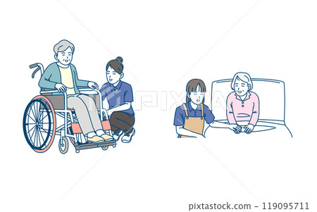 Illustration of an elderly person and a caregiver 119095711