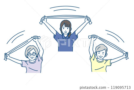 Illustration of a caregiver stretching with an elderly person 119095713
