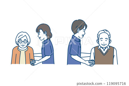 Illustration of a caregiver lending a hand to the elderly Illustration of a caregiver lending a hand to the elderly 119095716