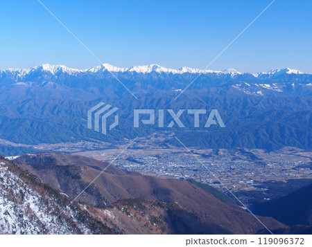 冬季從木所駒岳和千疊敷冰斗眺望南阿爾卑斯山和富士山 119096372