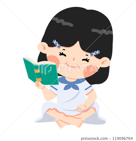 Cute girl sitting reading book Cute girl sitting reading book 119096764