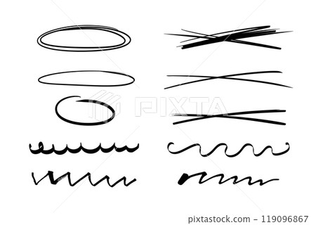 Marker black lines and circle drawings. Pen strokes collection isolated on white background 119096867