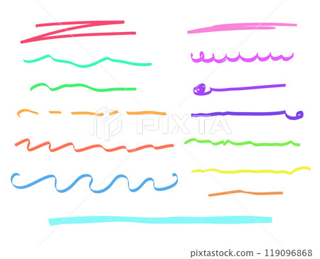 Marker underlines set, brush pen hand drawn color illustrations. Lines collection isolated on white. Marker underlines set, brush pen hand drawn color illustrations. Lines collection isolated on white. 119096868