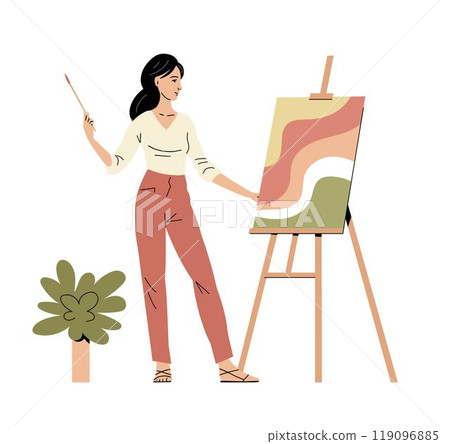 A young beautiful woman paints a picture on canvas A young beautiful woman paints a picture on canvas 119096885
