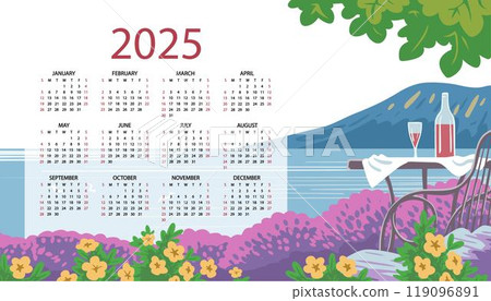 Calendar for 2025 with landscape nature Calendar for 2025 with landscape nature 119096891