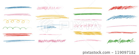 Chalk lines and squiggles, hand drawn doodle underlines thick line border, swoosh. Txtured sketchy crayon brush scribbles or wavy strokes Chalk lines and squiggles, hand drawn doodle underlines thick line border, swoosh. Txtured sketchy crayon brush scribbles or wavy strokes 119097182