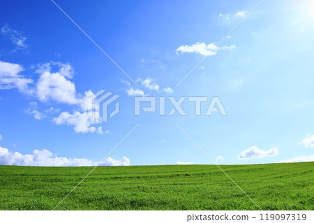 A simple landscape with a blue sky typical of Hokkaido 119097319