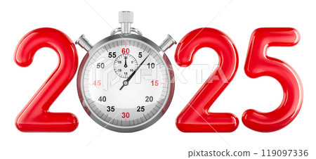 Red 2025 with stopwatch, 3D rendering Red 2025 with stopwatch, 3D rendering 119097336