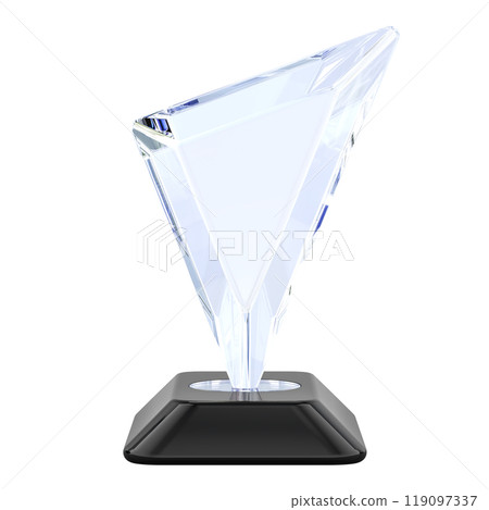 Transparent triangular shape crystal reward, glass award trophy, mockup. 3D rendering Transparent triangular shape crystal reward, glass award trophy, mockup. 3D rendering 119097337