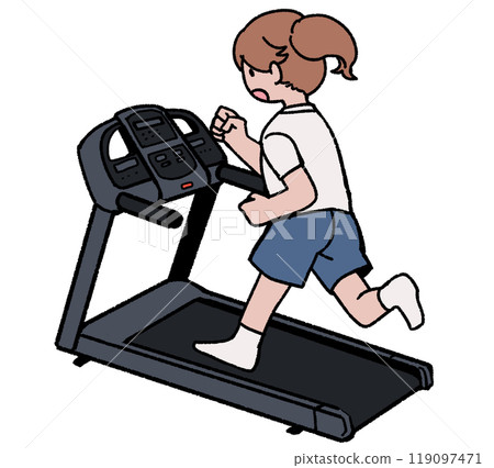 Girl using a treadmill Girl using a treadmill 119097471