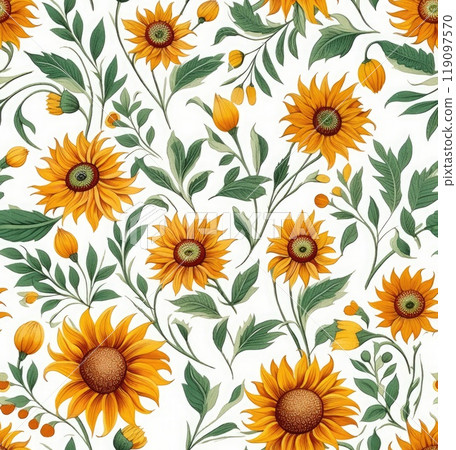 Seamless pattern with sunflowers on a white background. Seamless pattern with sunflowers on a white background. 119097570
