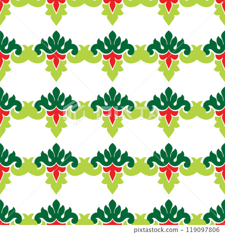 Tatar seamless pattern. Islamic tulip, floral geometry. Culture of the Tatar people, symbols of green and red. 119097806