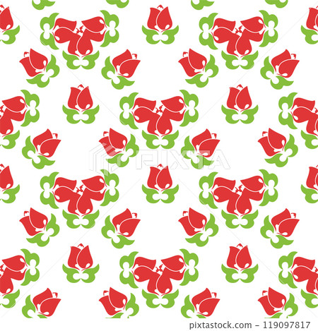 Floral pattern Tatar Native Ornamental border with tulips. Culture of the Tatar people, symbols of green and red 119097817