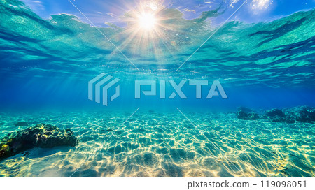 Beautiful underwater scenery with sunlight streaming in 119098051