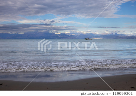 Ionic sea with a boat, Sidari, Corfu, Greece 119099301