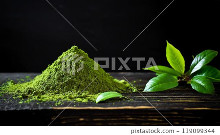 抹茶粉和葉子 119099344