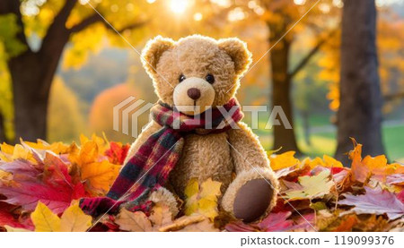 秋天的森林和泰迪熊 119099376