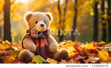 秋天的森林和泰迪熊 119099378